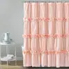 Cortina de Ducha Impermeable para Baño, Cortina de Ducha Retro con Volantes y Pliegues, Cortina de Ducha con Lazo Hecha a Mano, Cortina de Ducha para Baño sin Taladro