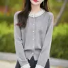 Cárdigan de lana fina con cuello de pétalos engrosado, suave y amigable con la piel, proporciona calor continuo, abrigo corto versátil y adelgazante para otoño e invierno