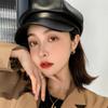 Versión coreana de gorra octogonal pequeña de cuero suave de PU para niños, otoño e invierno, gorra de vendedor de periódicos de pintor de temperamento rojo retro británico de red, marea