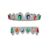 Brackets de estilo hip-hop de circonio de colores, cobre chapado en oro incrustado con circonita, para actuaciones en escenario, rap, estilo europeo y americano moderno personalizado, accesorios dentales al por mayor