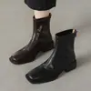Botines de Tacón Grueso para Mujer 2026 Nuevos Botines de Primavera Verano de Una Sola Pieza Botas Delgadas Elásticas de Tacón Medio Nuevos Botas Negras de Moda con Punta Cuadrada