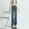 Jeans azules de corte recto ajustado para mujer, primavera/otoño 2026, de cintura alta, adelgazantes y pantalones cigarette de pierna recta hasta el suelo para figuras petite