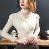 Fu Sheng Ji - Camiseta de manga larga con cuello colgante para otoño e invierno, nueva camisa con base interior y escote en V cruzado, estilo occidental, productos europeos