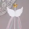 Asas de estrela estrela de cinco pontas pena decoração de bolo anjo franja inserção de cartão de aniversário ano de bebê acessórios de mesa de sobremesa
