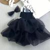Vestido de Verão para Meninas vestido Bebê Estiloso Infantil Personalizado Tendência Popular Online Estilo Coreano Vestido Preto Básico Vestido de Festa Bolo de Rede Princesa