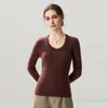 Suéter de Punto Fino de Lana y Cachemira para Mujer, temporada Otoño e Invierno, Calibre 12, Cuello en U, Manga Larga, Ajustado, Prenda Base