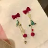 Edición Limitada de Navidad ~ Pendientes de Árbol de Navidad con Lazo de Diamante y Gotas de Aceite Super Iluminantes, Pendientes Largos Versátiles con un Ambiente Único
