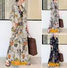 Vestido Camisa Longo Casual Simples Solto Tamanho Grande Manga Longa Bolso Estampado Gola Lapela Algodão e Linho Estilo Japonês e Coreano em Estoque