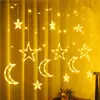 Cadena de Luces Led Estrella Luna Transfronteriza Luz Solar Exterior Cortina de Estrellas Decoración Cielo Estrellado Cadena de Luces Led Navideñas
