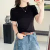 Camiseta de Manga Corta para Mujer de Verano Más Vendida con Botones Dorados Tachonados, Top de Talla Grande con Aspecto de Alta Gama, Cuello Redondo, Hombro Normal Ropa para Mujer