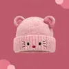 Gorro de Lana Tejido con Orejas de Oso de Dibujos Animados Lindo para Mujer Otoño Invierno Cálido Cortavientos Protección para los Oídos Gorro Tejido