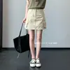 ¡Falda Estilo Ropa de Trabajo Vintage! 26 Falda Corta de Algodón de Cintura Alta para Verano que Hace que las Piernas se Vean Más Largas, con Múltiples Bolsillos y un Diseño Único, Falda Corta de Corte A para Mujer