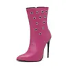 Botas Apuntadas Talla Grande 40 Tacón Fino 48 Botas Remache Nueva Moda de Escenario Comercio Exterior Botines Botas de Motociclista de Tacón Súper Alto Mujer