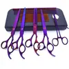 Tijeras de belleza para mascotas de 7.0 pulgadas color negro galvanizado 5 dientes de corte recto tijeras de corte curvo tijeras de hueso de pescado peine de fila en stock