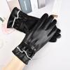 Guantes de Cuero para Mujer Otoño e Invierno Ciclismo Pareja Estilo Coreano Terciopelo Engrosado Pantalla Táctil Cálidos Resistentes al Viento e Impermeables para Estudiantes Montar y Conducir
