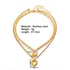 Europa y Estados Unidos collar con colgante de amor en relieve de acero inoxidable transfronterizo titanio no se decolora collar de doble corazón de melocotón 18k para mujer