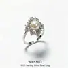 Anillo Geométrico Transfronterizo con Perla y Circonita Completa Plata de Ley S925 Lujo Ligero Gama Alta Ajustable Joyería Anillo de Montaje DIY Estilo Ins