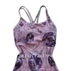 Jugosa UvaMorado Elegante Traje de Baño Enterizo Floral para Mujer, de Tirantes, Talla Petite, Traje de Baño de Natación
