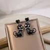 Pendientes de Cristal Gato Negro Aguja Plateada, Accesorios de Oreja de Dibujos Animados de Moda y Únicos, Pendientes de Perlas Gato Negro de Lujo Ligero al por Mayor