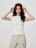 Camiseta de Manga Corta de Color Sólido para Mujer, Cuello Redondo, Nuevo Estilo de Verano, Versátil, Hombro Normal, Ceñida a la Cintura, Camisa Base Ajustada