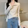 Nuevo Suéter de Punto Gris con Cuello Polo para Otoño 2025 para Usar como Prenda Exterior, Combinado con un Top de Punto de Manga Larga Corto