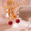 Pendientes Angora Rojos Geométricos con Goteo de Aceite Otoño e Invierno, Pendientes Retro de Nicho de Alta Gama Estilo Hong Kong, Pendientes de Lujo Ligero con Temperamento para Mujer