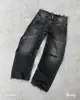 Jeans Color Sólida Rasgado Lavado Vintage Cruzado Europeu e Americano Moda de Rua Casual Masculino e Feminino