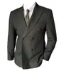 Traje Casual de Negocios para Hombre con Solapa de Muesca y Rayas Sutiles, Conjunto de Traje para Boda Ljt18 en Verde Oscuro
