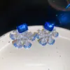 Pendientes Cuadrados con Forma de Abanico, Incrustaciones de Diamantes y Aguja de Plata, Pendientes Elegantes Estilo Palacio, Lujo Ligero, Estilo Niche de Gama Alta, Venta al por Mayor