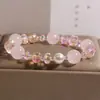 Pulseira de Quartzo Rosa Natural com Contas para Mulheres, Nicho de Luxo Leve, Temperamento Exquisito, Pulseira de Quartzo Rosa Versátil, Presente para Melhores Amigas