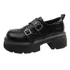 Mocasines de suela gruesa para mujer, modelo nuevo 2026, estilo británico, negros, con cierres de velcro, puntera ancha, zapatos pequeños de piel, zapatos de suela blanda para mujer