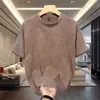 Camiseta de Algodón Lavado de Manga Corta American High Street para Hombre Verano Suelta Trendy Marca Casual Pareja Top Manga Tres Cuartos