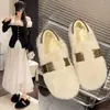 Zapatos planos de pelo estilo francés para mujer, para uso exterior en otoño e invierno, nuevos zapatos Mary Jane peludos sin cordones 2026, zapatos de algodón reversibles y con forro polar