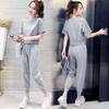 Conjunto deportivo informal de manga corta para mujer, camiseta corta holgada, pantalones hasta los tobillos, dos piezas, novedad de verano de 2022