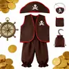 Fantasia de Pirata para Brincadeira Infantil Roupa para Apresentação de Jardim de Infância Conjunto de Fantasia de Pirata Caribenho para Meninos