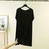 Vestido longo de verão plus size, roupa feminina leve, solto e modelador, vestido T-shirt de manga curta com decote V, vestido liso