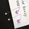 B184 Estilo Coreano Joia Tecido Flor Pérola Borla Brinco Stud Brincos Elegantes Linha de Orelha Longa Exagerada Feminino AliExpress