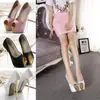 Tacones Altos de 16 cm, Zapatos Planos Boca de Pez, Plataforma Impermeable, Modelo de Gamuza Negra, Tacones Altos de Pasarela, Sandalias de Moda