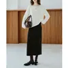 26 Otoño/Invierno Acetato Lana Fluido Adelgazante Versátil Commute Falda Midi Línea A con Cintura Elástica 35121