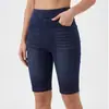 2026 Shorts de Mezclilla Ajustados Elásticos con Bigotes Transfronterizos para Mujer, de Cintura Alta, Control de Abdomen, Adelgazantes, Shorts Deportivos, Pantalones de Cinco Puntos Ajustados