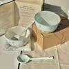 Juego de Vajilla para Uso Doméstico Primer Nevado Tazón de Cerámica Juego de Tazones de Alto Valor Juego de Vajilla para Una Persona Tazón de Arroz Plato Tazón de Postre