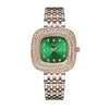 Reloj Transfronterizo de Acero Retro de Lujo Ligero, Relojes para Mujer al por Mayor, Reloj Cuadrado Simple y Único para Mujer Incrustado con Diamantes, Reloj Verde