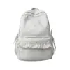 Mochila de Encaje Blanco Leche Niebla Suave 2026 para Estudiantes de Secundaria y Preparatoria, Estilo Dulce para la Escuela y Salidas, Bolsa Escolar Ligera con Múltiples Compartimentos