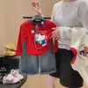 Camiseta de Manga Comprida Infantil para Meninas 2025 Primavera e Outono Nova Camiseta Básica Algodão Puro Estampada com Desenho Animado Top Estilo Infantil