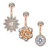 Set de 3 Piezas Ebay Amazon Wish Exquisito Uña de Ombligo de Ópalo con Anillo de Ombligo Incrustado con Diamante Combinación Oro Rosa