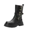Botas de Nieve de Terciopelo de Invierno para Mujer Estilo Británico Retro Botines Cortos Meilade Hebilla de Cuero Suela Gruesa Cálida Tacón Grueso Botas Martin
