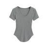 Estilo Chica Sexy Caliente Cuello en U Cintura Anta Manga Corta Verano 2025 Nuevo Acanalado Ajustado Ceñidor de Cintura Camiseta Top