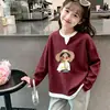 Blusa casual versátil de manga comprida para meninas, estilo waffle, falsa peça dupla, para primavera e outono, nova
