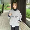 Jaqueta Color Block Listrada Estilo Preguiçoso Coreano com Gola Polo, Corte Amplo Casual Versátil com Forro de Fleece para Outono e Inverno