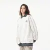 Sudadera con Cuello Polo Estilo Universitario para Hombre y Mujer Primavera Holgada Puntadas en Contraste Traje de Béisbol Estilo Deportivo Casual Chaqueta Casual